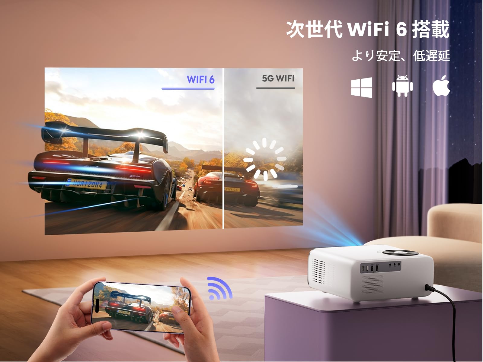 WiMiUS Projector, Small (Electric Focusing, Automatic Keystone Correction, High Brightness 700 ANSI), Tripod Stand, WIFI6, Bluetooth 5.2, Real 1080P, 4K Compatible, Zoom Function, Mobile, Built-In