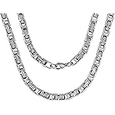 HAQUIL Stainless Steel Square Byzantine Link Chain Necklace, Jewelry Gift for Men and Women16/ 18/20/22/24/26/30inch 4/5/6/7/8mm