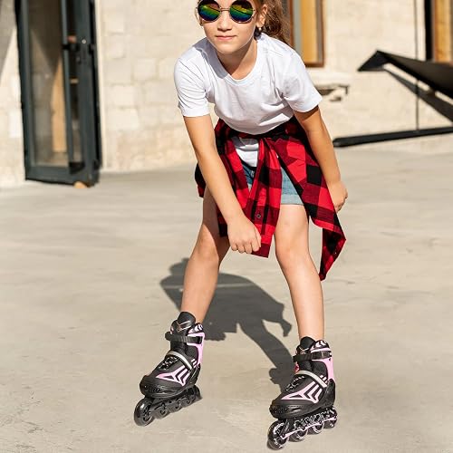 ITurnGlow Adjustable Inline Skates For Kids With Light-Up Wheels - 4 Sizes (S/M/L/XL), ABEC-7 Bearings
