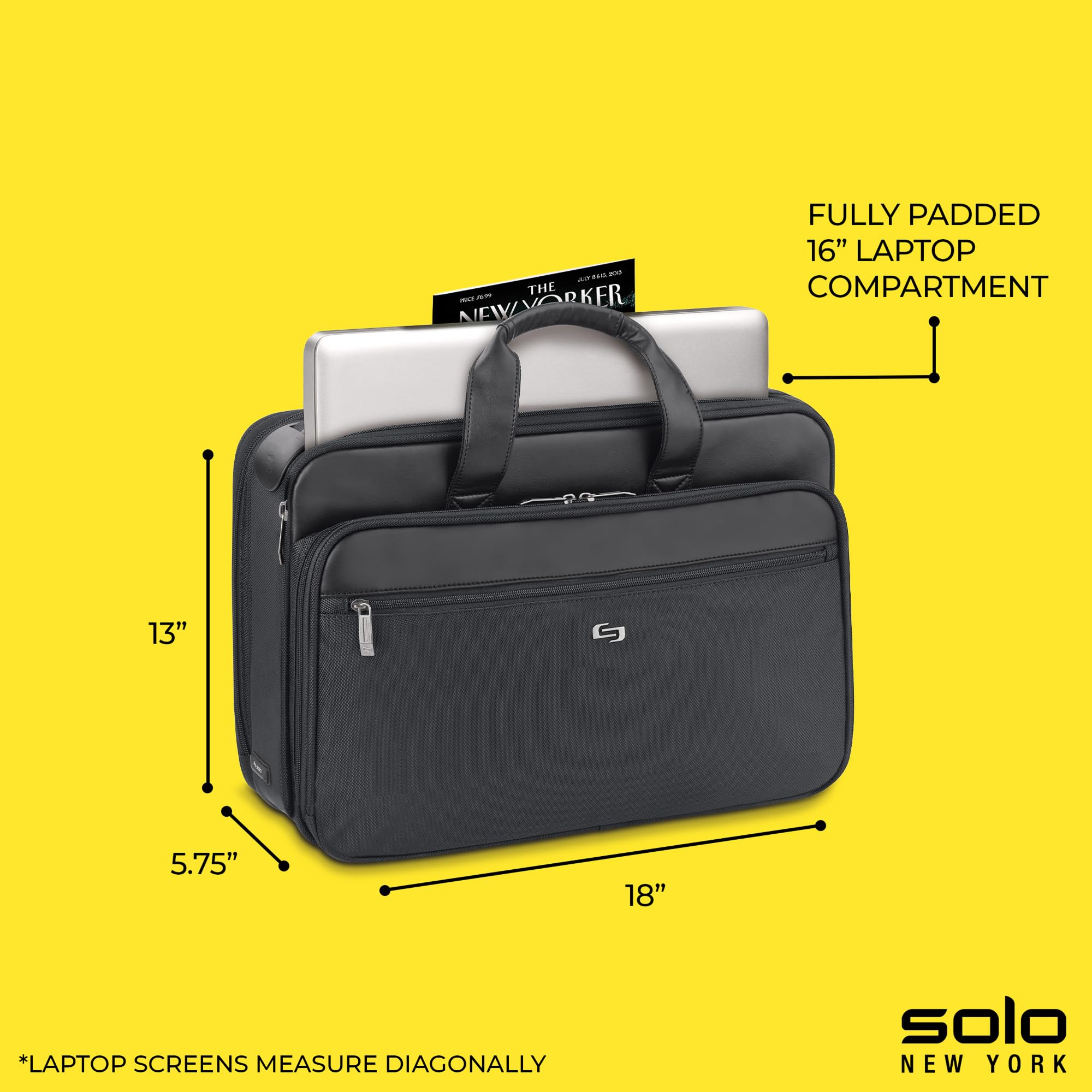 Solo New York Briefcase - Laptop Carrying Bag for Women & Men, Brief for Travel & Work, File Compartment, Retractable Shoulder Strap, Fits 16