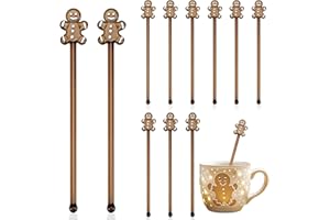 FoldTier 12 Pcs Christmas Glass Drink Stirrers 7 Inch Xmas Stir Sticks Reusable 3D Coffee and Cocktail Stirrers Hot Cocoa Bar Supplies for Holiday Party Favors (Gingerbread Man)