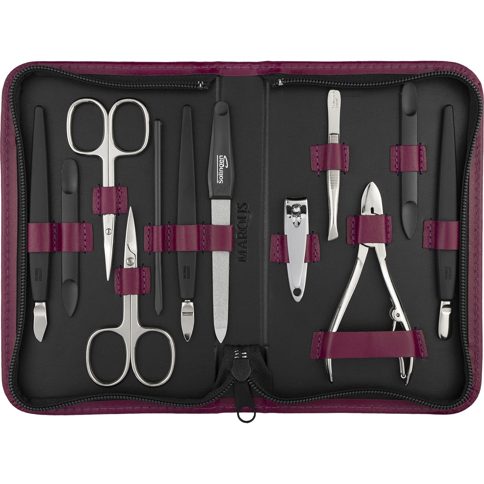Solingen Manicure Set for Women and Men - 12-Piece Professional Pedicure Kit - Presented in a Genuine Leather Case - Perfect for Travel, as a Gift, or for Home Use, Fuchsia