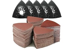 GULREAR 130Pcs Oscillating Tool Detail Sanding Pads Kit, 5Pcs Triangle Sanding Pads, 125Pcs Sandpaper, 60/80/120/180/240 Grits Hook & Loop Multitool Sandpaper for Wood/Plaster Other Surfaces Polish Sanding