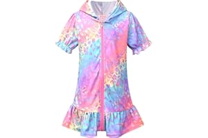QPANCY Girls Hooded Zip Terry Coverups Swim Beach Cover-Up Cotton Summer Short Sleeve