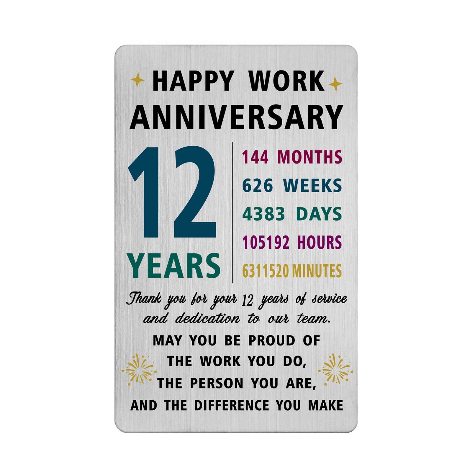 Richesele 12 Years Work Service Card - Thank You 12 Years Work Gifts - Happy 12th Work Anniversary Credit Card Size Keepsake