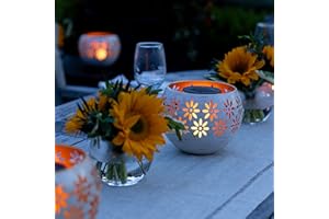 Solar Fire Bowl 5.4" (2-Pack) Outdoor Waterproof Solar Lanterns - Metal Porch Lights with Flickering Flame for Tabletop, Patio, Garden & Landscape Décor (White)