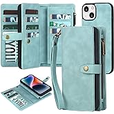 TwoHead Designed for iPhone 13 Wallet Case with Card Holder,Detachable Magnetic Phone Case with Wallet PU Leather Wallet Phone Case for iPhone 13 Case Wallet for Women/Men with Wrist Strap(Blue)