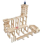 MindWare KEVA Contraptions, Wooden Blocks Building Set, Marble Run Kit, Includes 2 Balls - 400 Planks