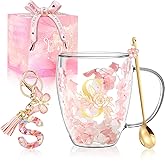 Gifts for Women Double Wall Flower Glass Coffee Mug Initial Glass Cup Personalized Monogrammed Gift Birthday Wedding Christmas Valentine Mother's Day Gift for Wife Friends Birde Stocking stuffers (S)