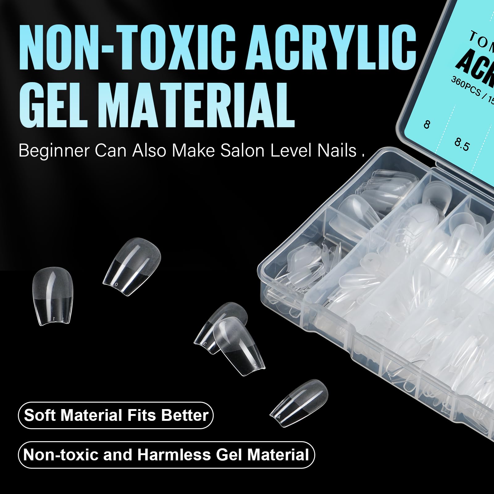 TOMICCA Medium Coffin Nail Tips, 360Pcs Half Matte Gel Nails, 15 Sizes Nail Extension Tips Set, Full Cover Pre Shaped Fake Nails for Beginner and Professional DIY Nail Salon - Image 6