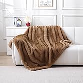 MERRYLIFE Luxury Thick Plush Faux Fox Fur Throw Blanket Warm Furry Cozy Soft Decorative Blanket Use for Couch Bed Travel Winter (PaleBrown,50" 60")