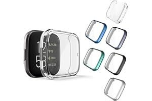 Compatible with Fitbit Versa 2 Case, NAHAI 6 Packs Ultra Rugged Cover Plated Case Scratch-Resist All Around Screen Protector for Fitbit Versa 2, Clear/Silver/Black/Gray/Green/Blue