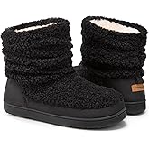 HomeTop Women's Bootie Slippers Fuzzy Warm Memory Foam Indoor House Shoes with Non-slip Rubber Soles
