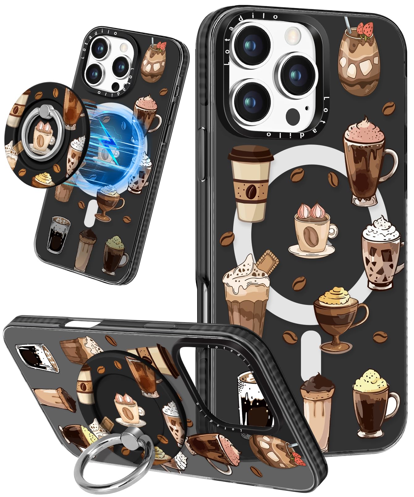 Photo 1 of Lotadilo Cute Case for iPhone 16 Pro for Women Girls - Funny Drink Design Compatible with Magsafe Magnetic Ring Holder Kickstand Fashion TPU Phone Covers