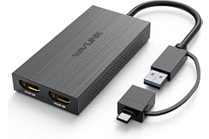 WAVLINK USB 3.0 or USB C to Dual HDMI Adapter, HDMI Splitter Extended Display for Dual Monitors, Support 3 Separate Screens f