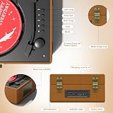 Yintiny Brown Leather CD Player With Speakers Home Decor Portable view 7