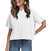 UNCLECAT Womens Short Sleeve Crop Tops Summer Basic Cropped T Shirts | Workout,Casual,Crew Neck Tee,Boxy Loose Fit,Cotton Trendy Clothes