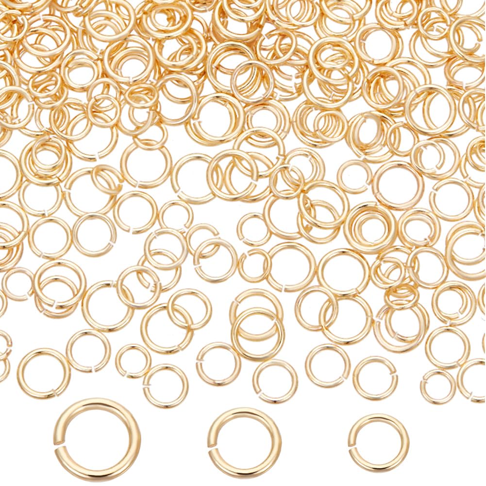 Beebeecraft 1 Box 300Pcs Open Jump Rings 14K Gold Plated Brass 4/5/6mm Jewelry Split Rings for Jewellery Making