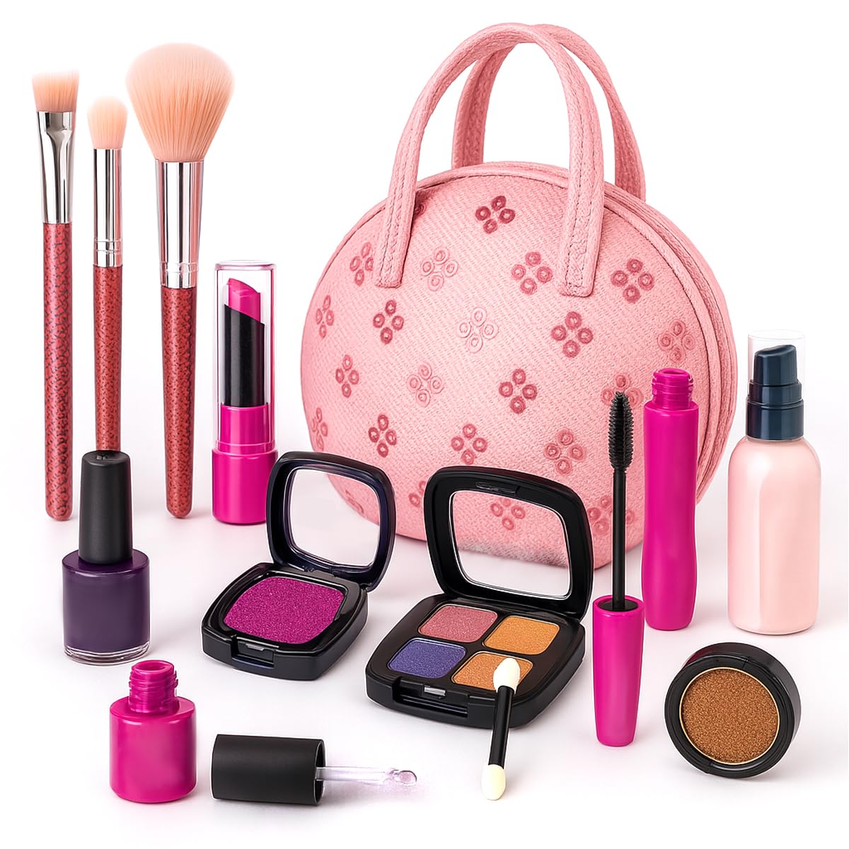 Toyana 12 PCs Kids Makeup Sets for Girls, Non Toxic Realistic Washable Make Up Kit, Safe Pretend Play Beauty Set, Dress Up Role Play Toy with Portable Makeup Bag Gift Playset for Children 3+ Years