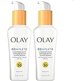 Olay Face Moisturizer, Complete with Sunscreen SPF 30, Fragrance-Free for Sensistive Skin, Broad Spectrum Sun Protection, Long-Lasting Hydration, Non-Comedogenic - Vitamin E &amp; Aloe - 2.5 Oz - 2 Pack