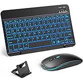 Hamile Bluetooth Keyboard and Mouse for iPad-Rechargeable Wireless Keyboard | for iPad 11th/10th/9th Gen, Pro/Air/Mini, iPhone, Ultra-Slim Tablet Keyboard and Mouse with 7-Color Backlit, Black
