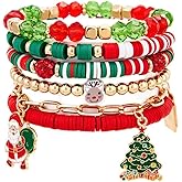 RLHRNDE Christmas Bracelet Set for Women Men Colorful Disc Clay Beaded Stretch Bracelets Elastic Layering Friendship Bracelets Stackable Bracelet Boho Holiday Jewelry Gifts
