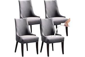 LANSHENG Stretch Rhombic Geometric Wingback Chair Covers Slipcover - Reusable Arm Chair Protector Cover, Washable Dining Chair Covers Protectors for Dining Room (Light Grey, Set of 4)