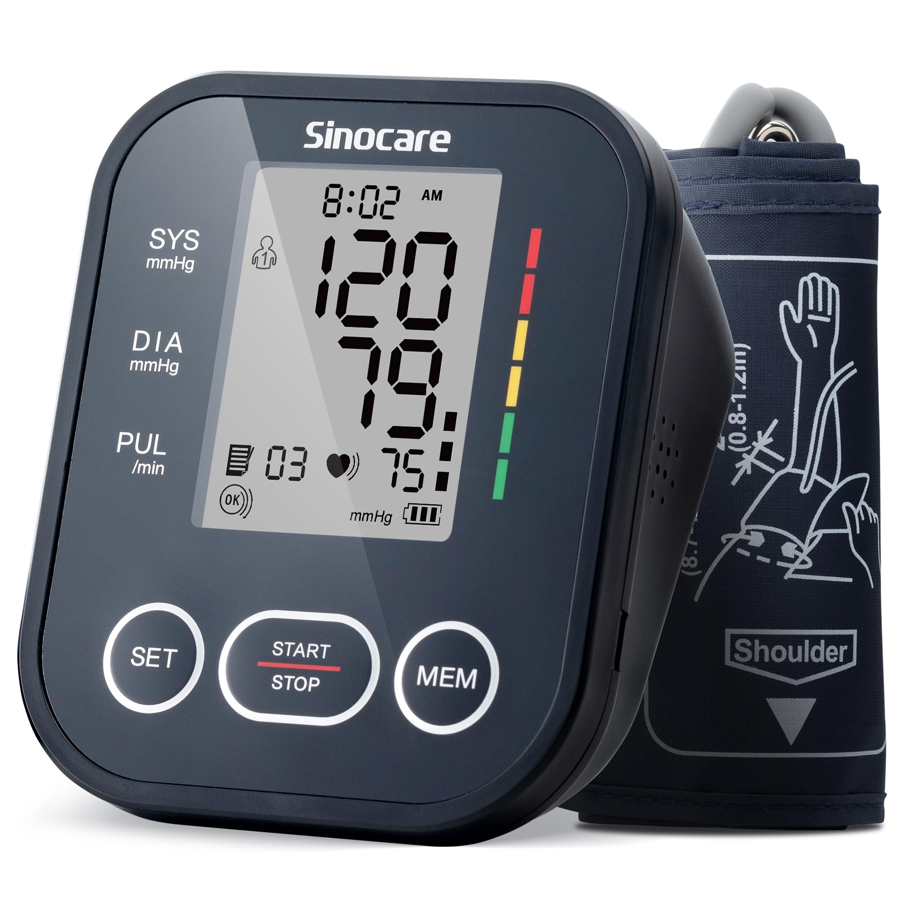 sinocare Blood Pressure Monitor, Two-User Model, One-Button Operation Upper Arm Blood Pressure Monitor, Irregular Heartbeat Detection, Large Cuff