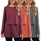 Ecavus Women's 3Pack Maternity Nursing Shirts Long Sleeve Double Layer Breastfeeding Shirts Comfy Pregnancy Clothes