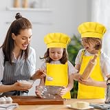 Bouiexye Kids Apron and Chef Hat Set Adjustable with 2 Pockets Yellow view 6