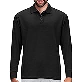 Premium Wear Long Sleeve Polo Shirt for Men, Cotton-Blend Fabric Golf Shirt with Collar, 3-Button Placket, Stain Guard