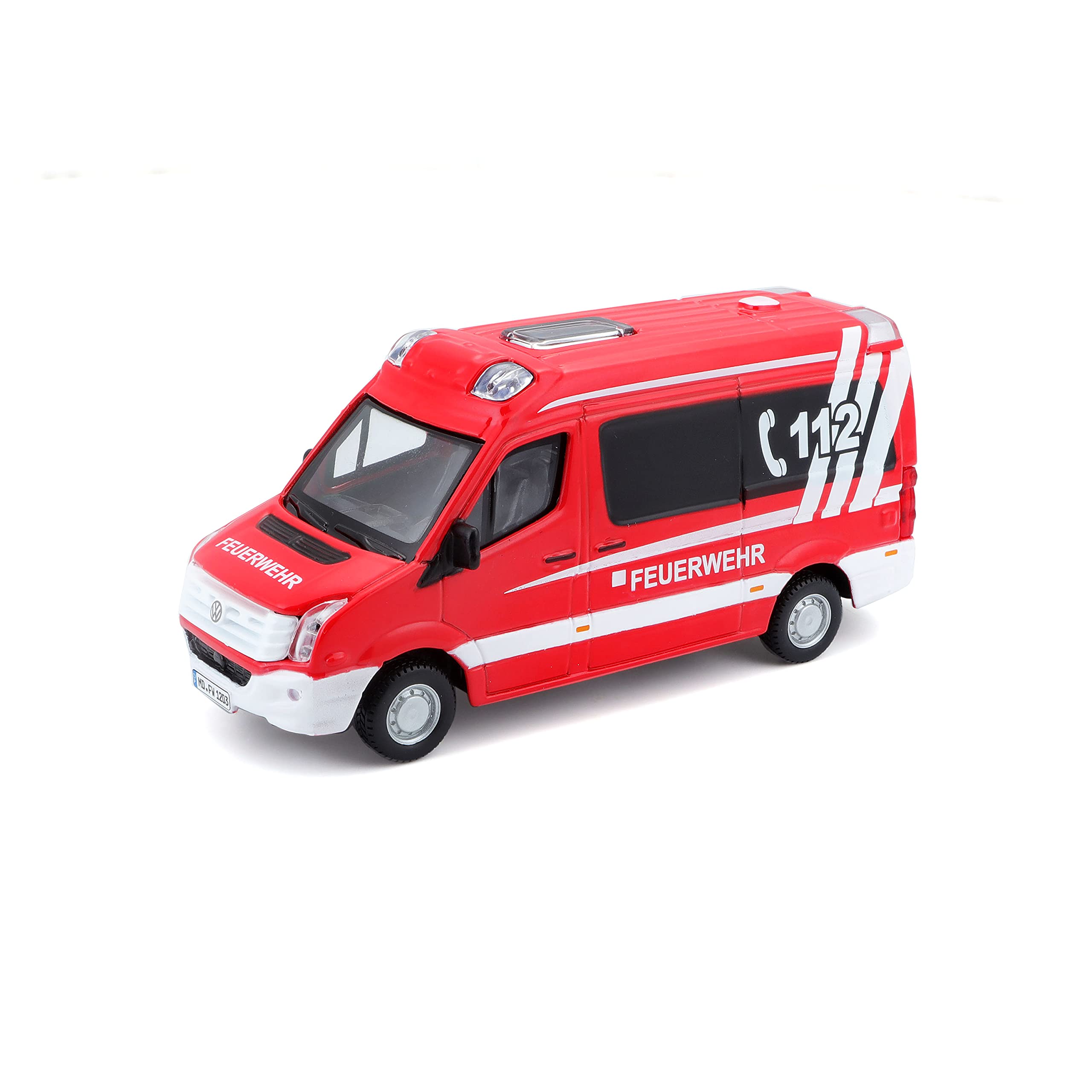 Bburago 18-32011F VW Crafter Fire Brigade Emergency Vehicle Scale 1:50 from 3 Years Approx. 12.5 cm Red