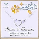 CHICLOVE Mothers Day Gifts - Mother and Daughter necklace with 925 Sterling silver interlocking hearts