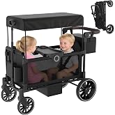 BIERUM Stroller Wagon for 2 Kids with Side Entry &amp; 5-Point Safety | 5-in-1 Foldable Cart, All-Terrain Wheels, Adjustable Push/Pull Handle, Removable Canopy, Organizer, Beach &amp; Camping