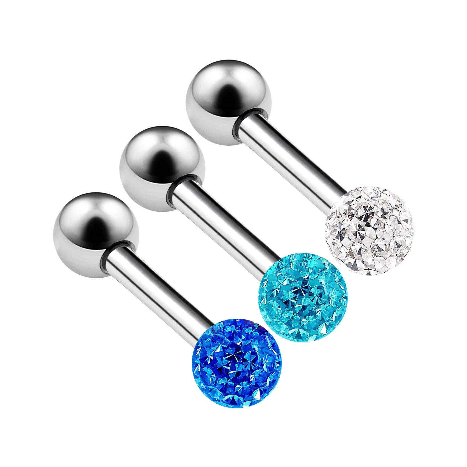 3PCS Stainless Steel Tragus Bar 16 Gauge 1/4 6mm 3mm Crystal Ball Spider Bite Helix Earrings Eyebrow Piercing Jewellery 3793