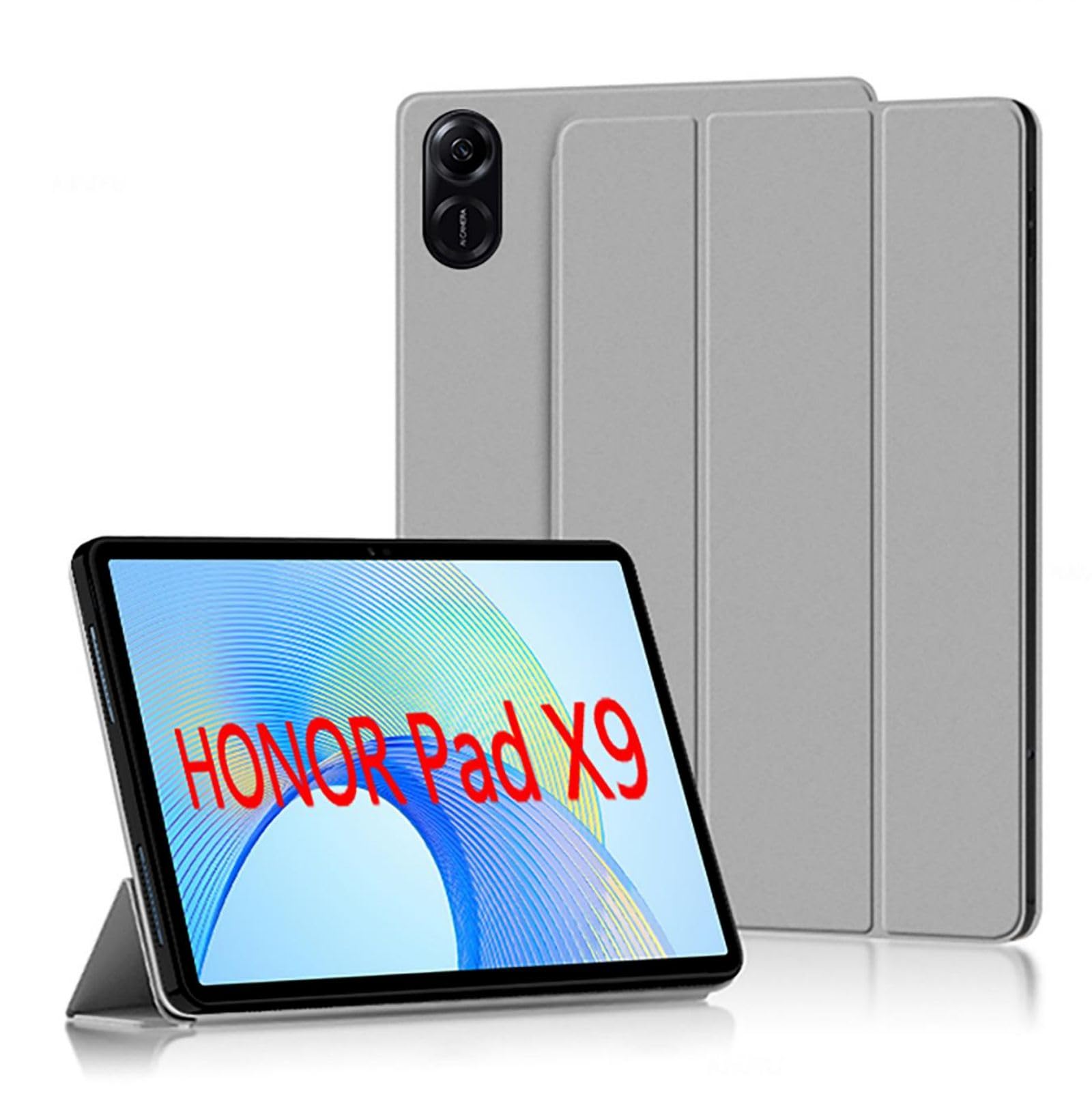 GIOPUEY Flip Case Compatible with HONOR Pad X9, PU Leather Cover [Soft silicone back cover] With Stand Function, skin-like texture - Grey