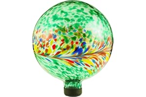 VOREEN 10-Inch Glass Gazing Ball, Outdoor Gazing Globe, Handmade Reflective Ball Yard Decoration for Homes, Patio, Lawn and Gardens, Gift for Mom Wife Friend, Phoenix Tail Design, Green