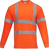 Ironwear 1204FR-O-TP-3-LG ANSI Class 3 Flame Retardant Polyester Long Sleeve Crew Neck SAFETY Shirt with Pocket & 2" Silver Reflective Tape, Orange, Large