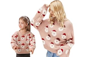 AWIBMK Mommy and me Christmas Outfits Santa Claus Sweater Long Sleeve Knitted Tops for Fall Winter Xmas Holiday Clothes