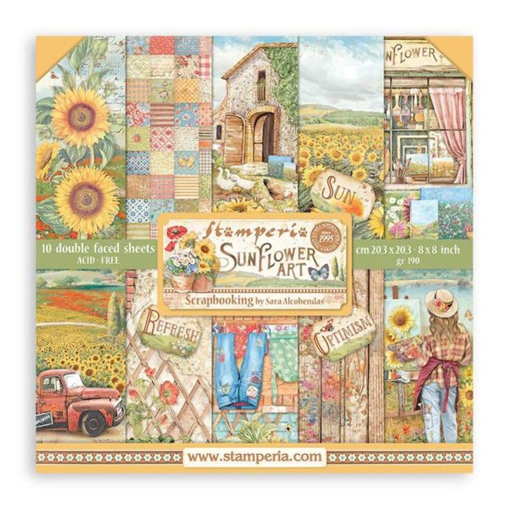 Scrapbooking Small Pad 10 Sheets cm 20.3 x 20.3 cm (8 x 8 Inches) - Sunflower Art