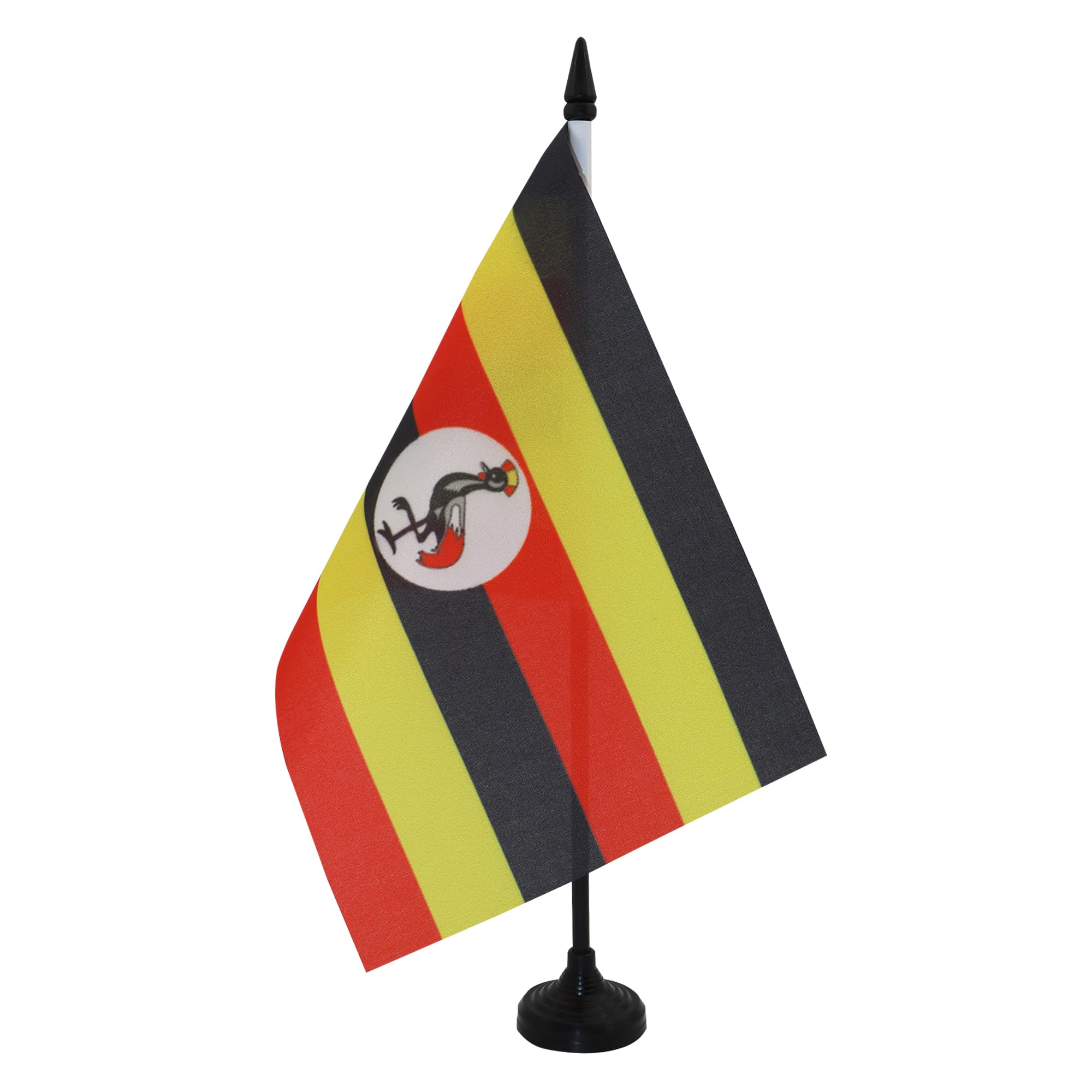 AZ FLAG Uganda Table Flag 5'' x 8'' - Ugandan Office Decoration 100% Polyester 21 x 14 cm - Mini Desk Flag with Pole and Black Plastic Base — image 1