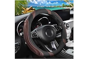 XINLIYA 15 Inch Car Leather Steering Wheel Cover, Automotive Accessories Elastic Breathable Anti-Slip Soft Wheel Protector Fi