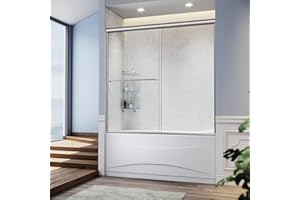 SUNNY SHOWER Glass Sliding Shower Door for Bathtub 60 W x 57.4 H inches Double Sliding Shower Bath-Tub Door 1/4 inches Clear Glass Shower Enclosure Doors for Bathroom with Brushed Nickel Finish