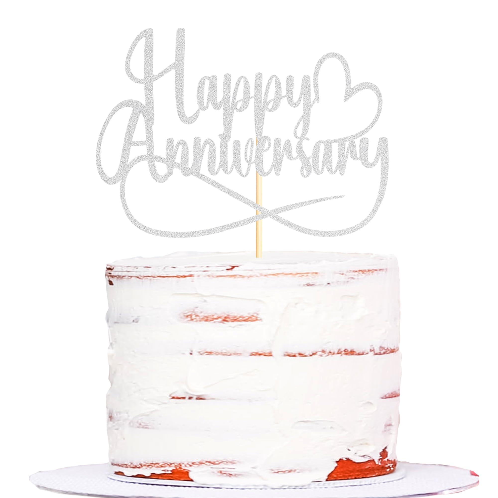Sumerk 1 PC Silver Happy Anniversary Cake Topper Wedding Anniversary Cake Decorations