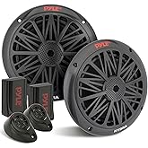 Pyle Marine Component Speaker System - 200watt peak, 6.5in Woofer, Passive Crossover 85hz-6khz, .5 in. Neodymium Tweeter, 1.4khz-14.4khz, IP-44 Marine Grade Rating, Heavy Duty Magnet - PLMR6KB Black