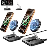 Magnetic Wireless Charger, [2 Pack] 15W Foldable Fast Charging Stand for iPhone 17/16/15/14/13/12 Series/AirPods 3/2/Pro 2/3, Samsung Wireless Charger Station for Galaxy S25 Ultra/S24/S23/S22/S21/S20