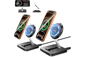 Magnetic Wireless Charger, [2 Pack] 15W Foldable Fast Charging Stand for iPhone 17/16/15/14/13/12 Series/AirPods 3/2/Pro 2/3,