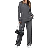 OFEEFAN Women's 2 Piece Lounge Set Travel Airport Outfits Side Slit Tracksuit Wide Leg Loungewear Baggy Comfy Sweatsuit S-3XL