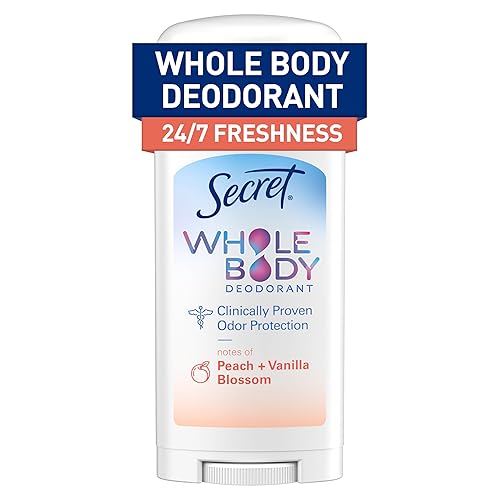 Secret Whole Body Deodorant Stick for Women, Naturally Derived Ingredients, Peach & Vanilla Scent, Aluminum Free Deodorant Stick, 72 HR Odor Protection, 2.4 oz