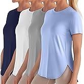 Locoowai 4 Pack Women's Workout Shirts UPF 50+ Athletic Breathable Short Sleeve Tops Quick Dry Split Hem Running Gym Yoga Tee